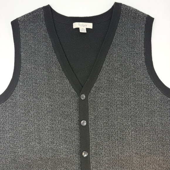 Other - Turnbury Mens Size 42 100% Wool Cardigan Sweater Vest Charcoal Grey Black V-Neck
